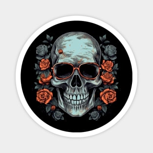 Cool Hipster Skull with Glasses and Roses Magnet